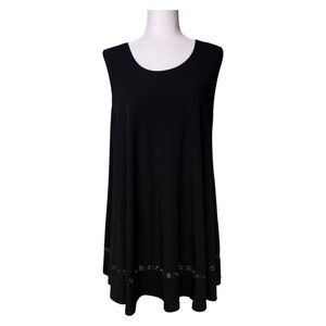 ARIELLA Womens Swing Dress Size Large Black Sleeveless Knit Metal Eyelet Accents